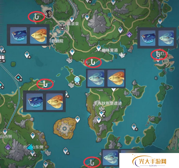 原神灰河渡手钓鱼地点分布图 灰河渡手精炼材料钓鱼点位攻略[多图]